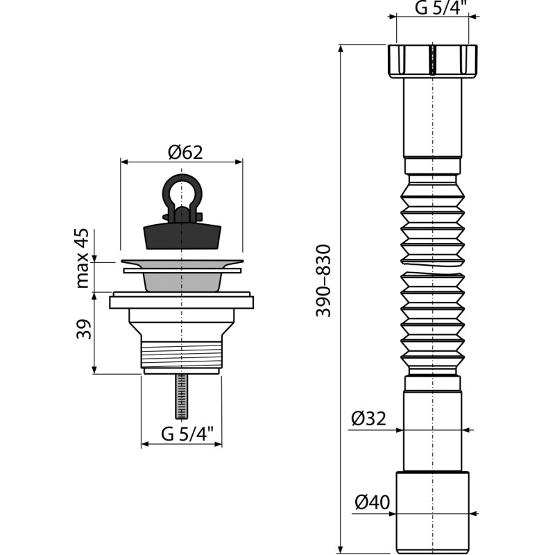 ALCA A750+A31 SIFON FLEXIBIL CU VENTIL 32/40 (LAVOAR) — imagine 2