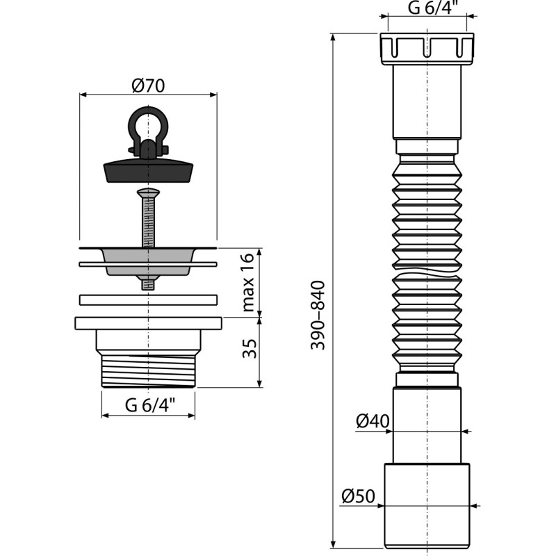 ALCA A770+A33 SIFON FLEXIBIL CU VENTIL 32/40/50 (CHIUVETA) — imagine 2