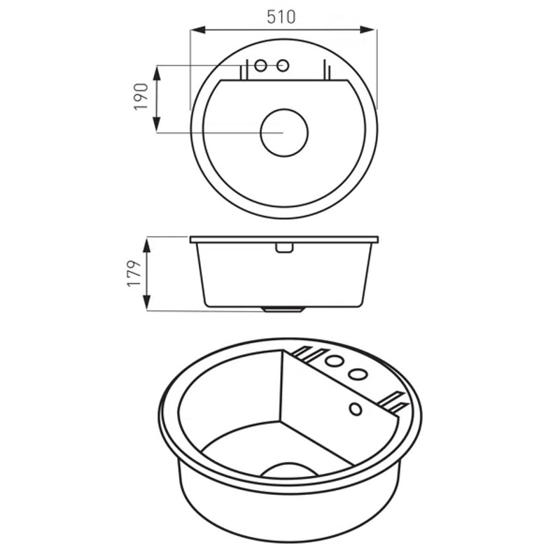 FERRO DRGM1/51SA Chiuvetă rotundă cu o cuvă Ø51 cm — imagine 3