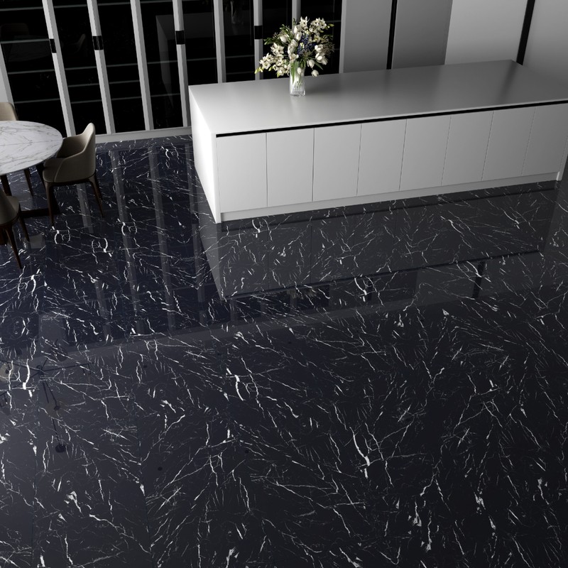 GRESIE LIVING DIGITALA VITRIFICATA BLACK MARBLE HIGHGLOSSY 60*120 (1.44 MP/CUTIE) — imagine 4