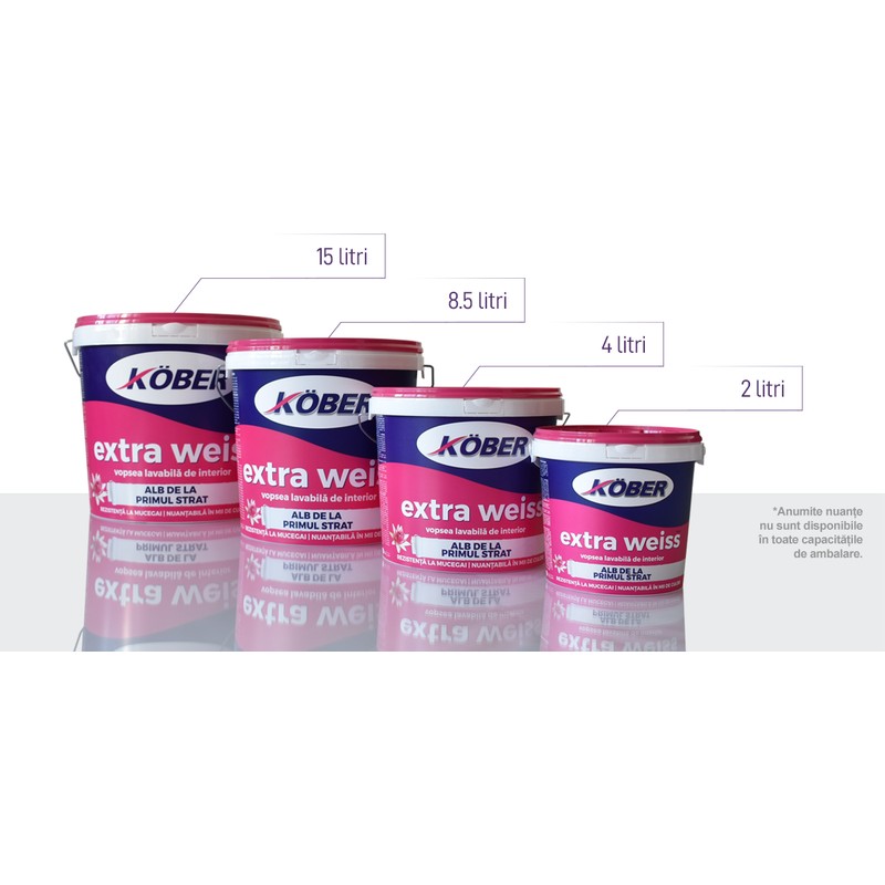 KOBER VOPSEA LAVABILA DE INTERIOR EXTRA WEISS 8.5L — imagine 2